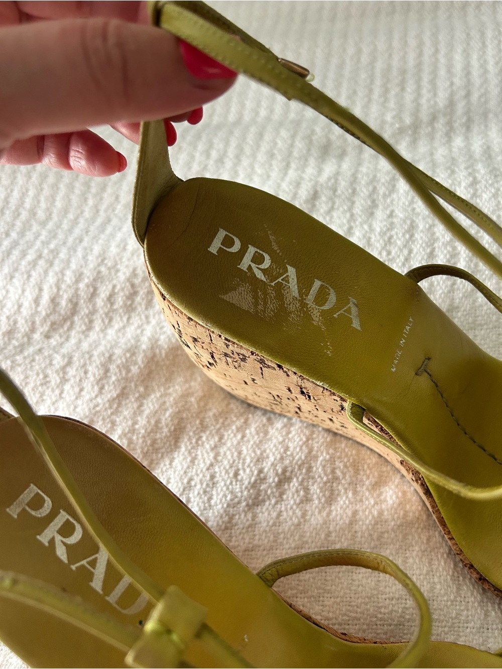 Prada Olive Green Cork Wedge Sandals - Women's - Picture 3 of 5